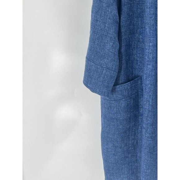 Louben Blue Unstructured Long Line Linen Jacket Open 3/4 Sleeves Sz Large - Picture 2 of 6